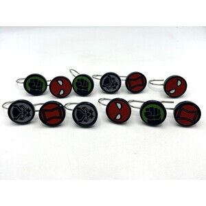 Marvel Adventure Heros Shower Curtain Hangers 12ct Spider-man Hulk Black Widow